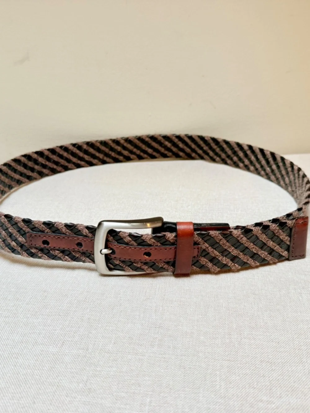 Tommy Bahama Fabric and Leather Men’s Braided Belt Brown and Black 34